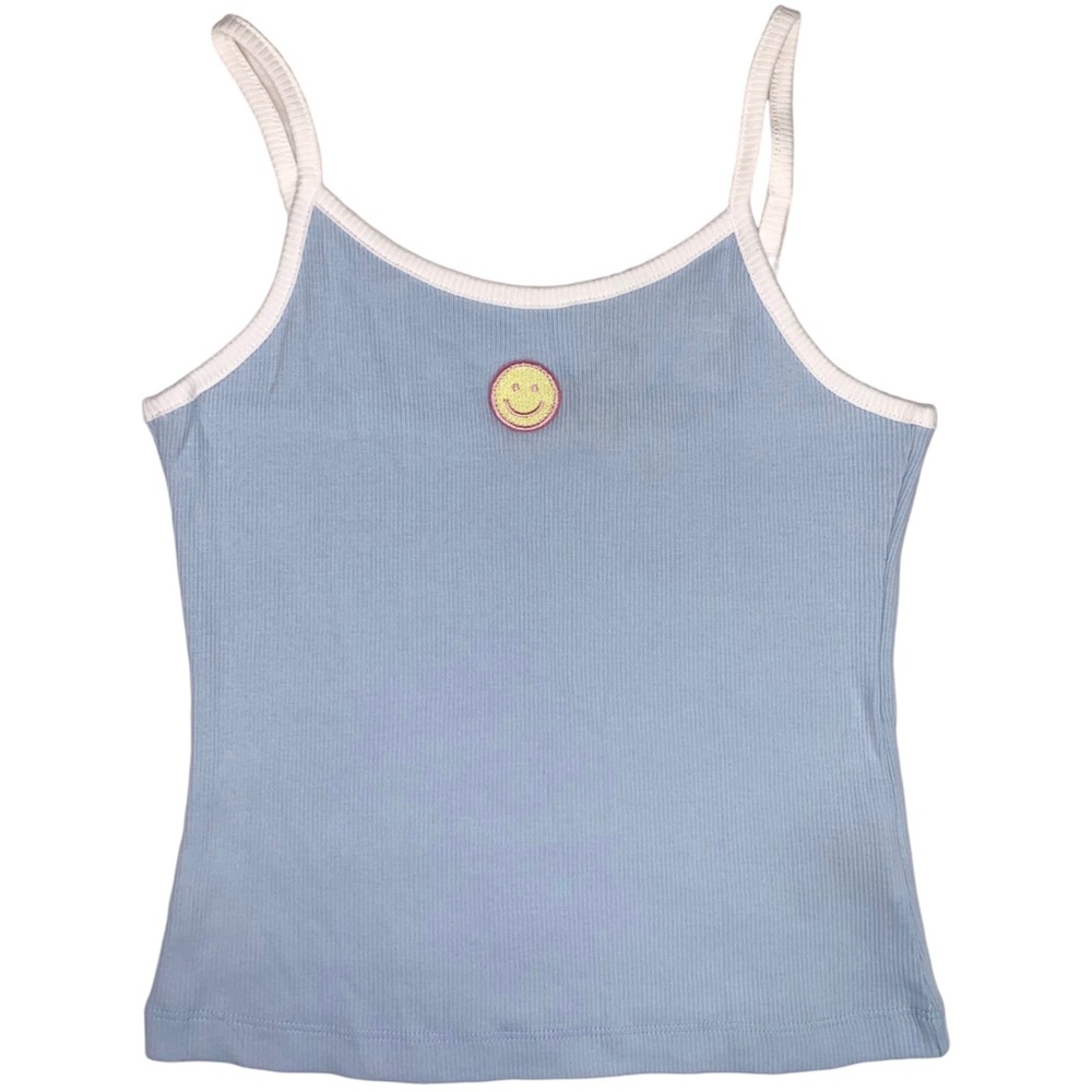 Lazy Oaf Pastel Blue Smile Embroidered Tank Top